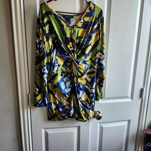 ASHLEY STEWART Women's Size 14/16, Green, Blue and Yellow. long sleeve Dress